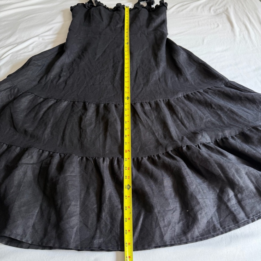 Reformation "Hyla" 100% Linen Black Sleeveless Ruffle-Trim Tiered Midi Dress - Picture 14 of 14